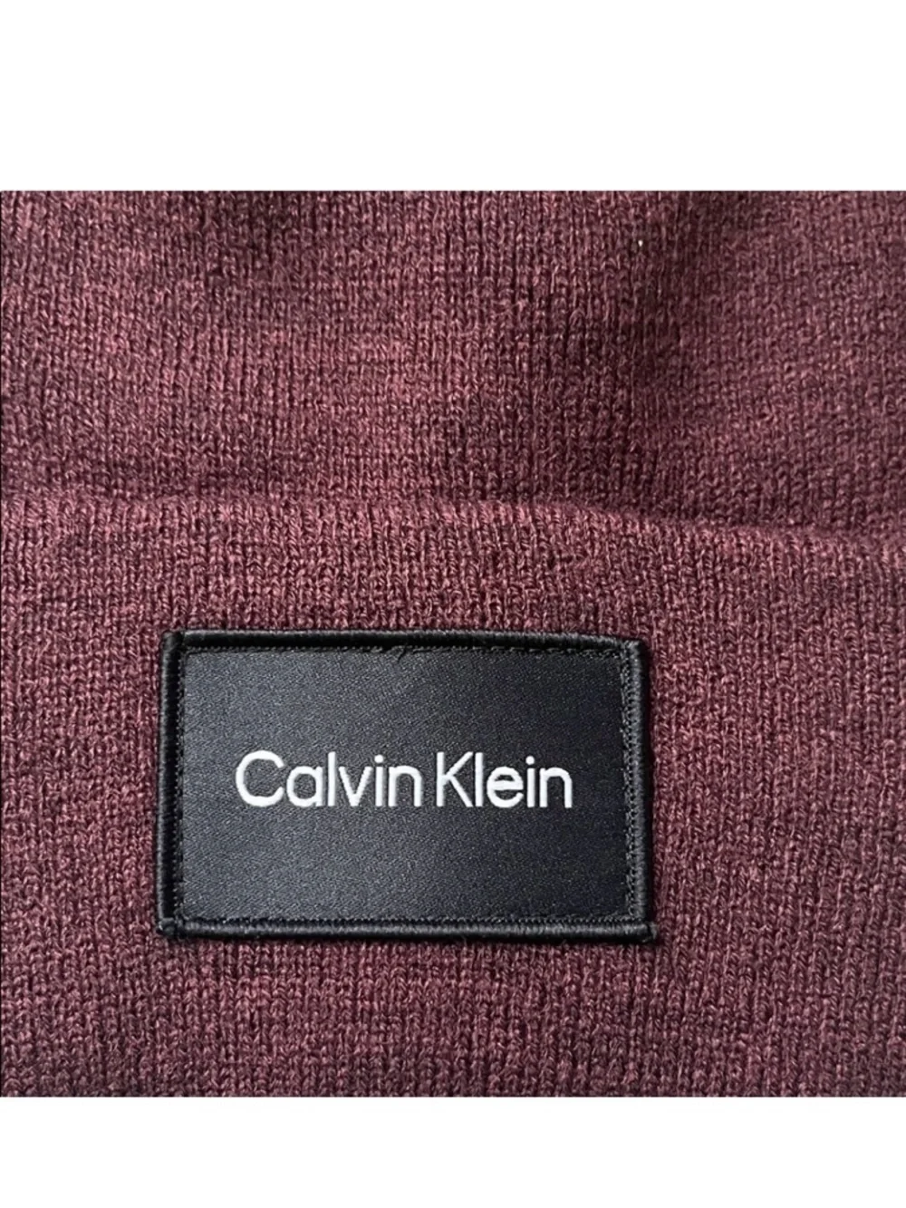 Calvin Klein Men’s Woven Patch Beanie - Burgundy Knit Hat - NWT